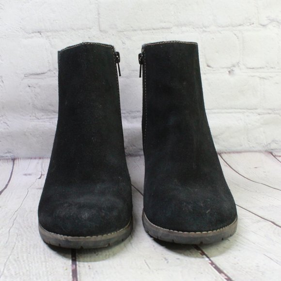 Clarks Pause Camelia Black Suede Side Zip Heeled Ankle Boots Size 11 M - Picture 4 of 9